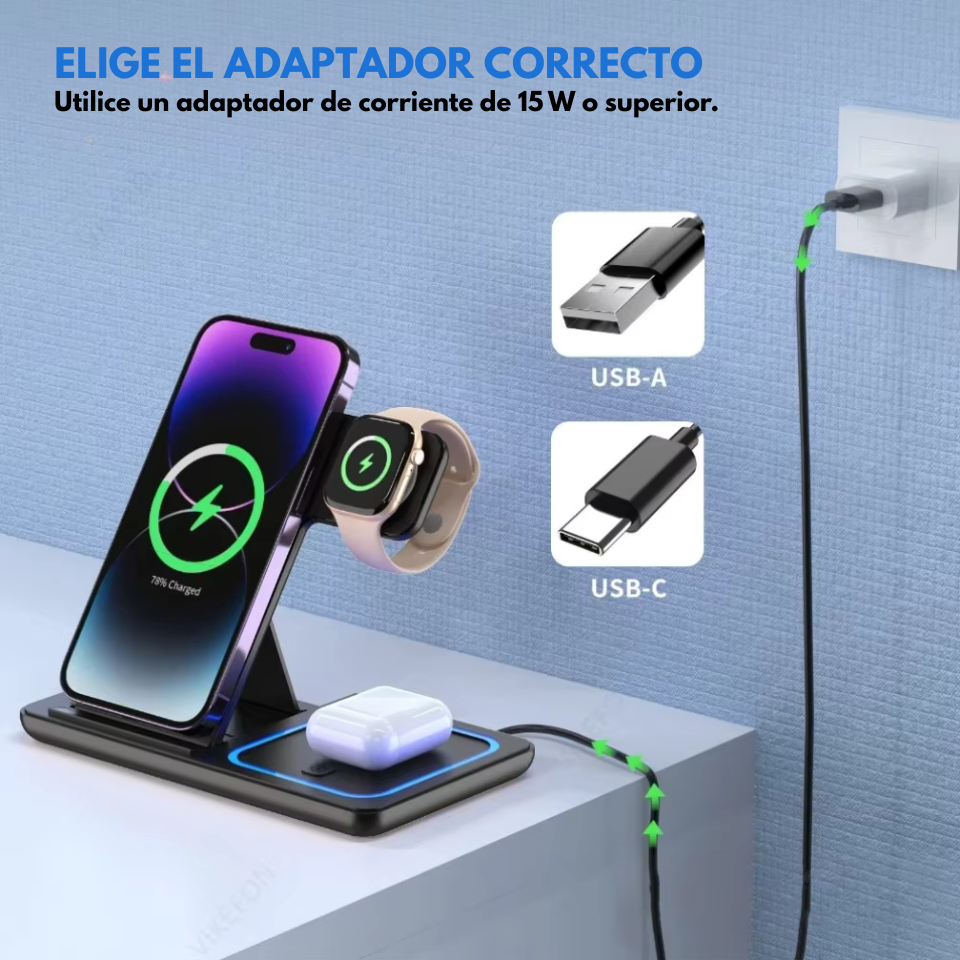 Estación de Carga Inalámbrica Plegable 3 en 1